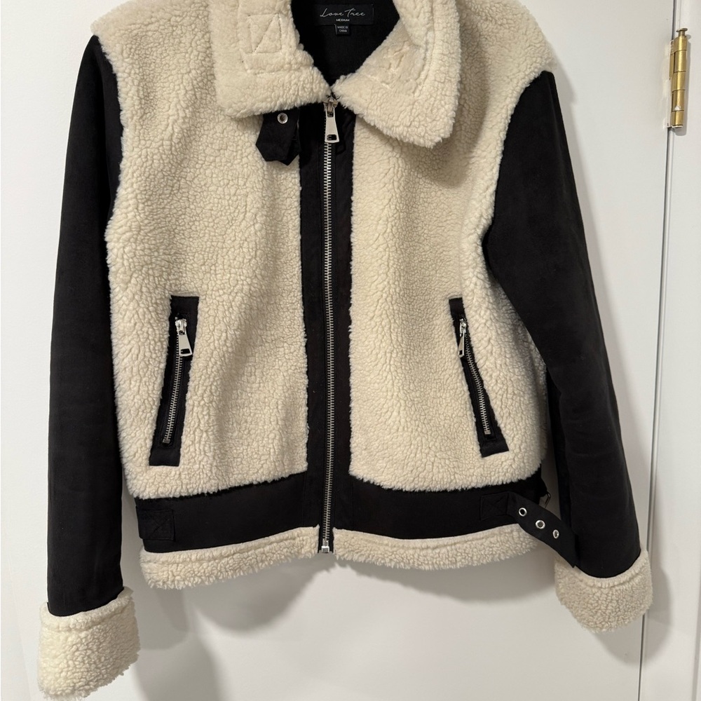 Love Tree Black and Cream Teddy Jacket